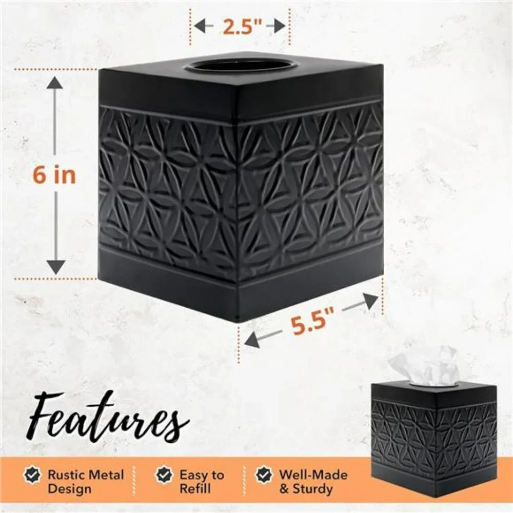 Black square tissue box cover metal tissue holder bathroom bedroom home decor